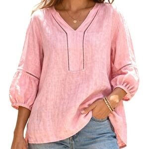 Joie 100% S Linen Pink Peasant Boho Festival Gauze Coastal Cottagecore Top